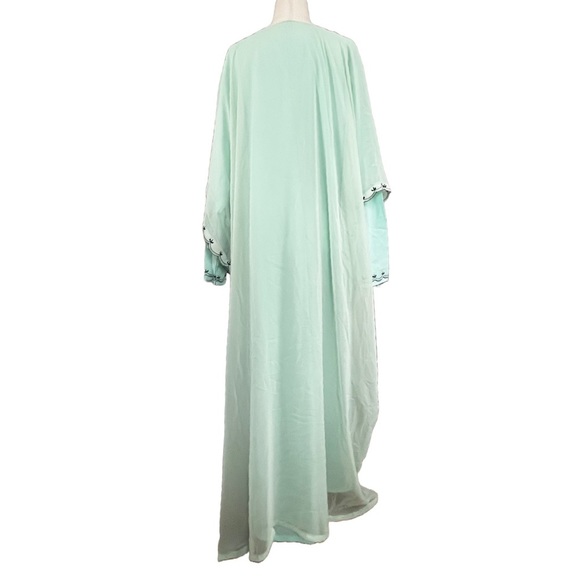 MINT Green Long Sleeve Handmade Embroidered Caftan Maxi Dress with Beading OS - Picture 5 of 11